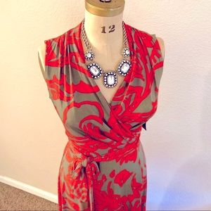 New York & Company Orange and Olive Maxi Dress